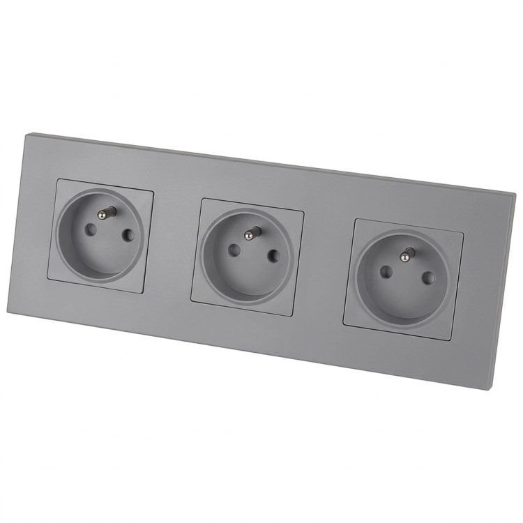 Dreifach-Steckdose Kunststoff LINEA Grau Dreifachrahmen Und 3 X Steckdose MIUUN
