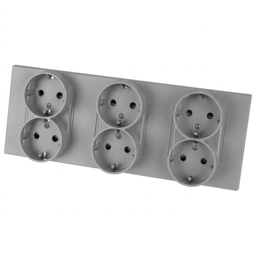 Dreifach-Steckdose Kunststoff LINEA Grau Schuko Dreifachrahmen Und 3 X Steckdose