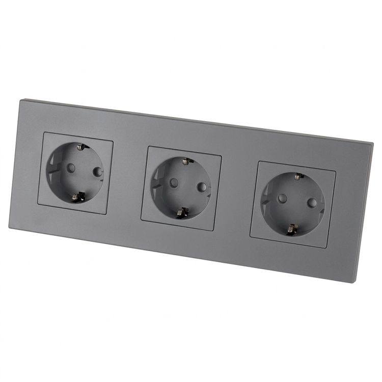 Dreifach-Steckdose Kunststoff LINEA Grau Schuko Dreifachrahmen Und 3 X Steckdose