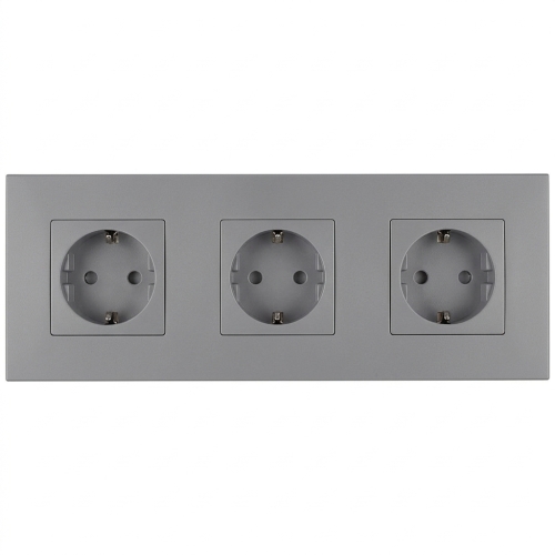 Dreifach-Steckdose Kunststoff LINEA Grau Schuko Dreifachrahmen Und 3 X Steckdose