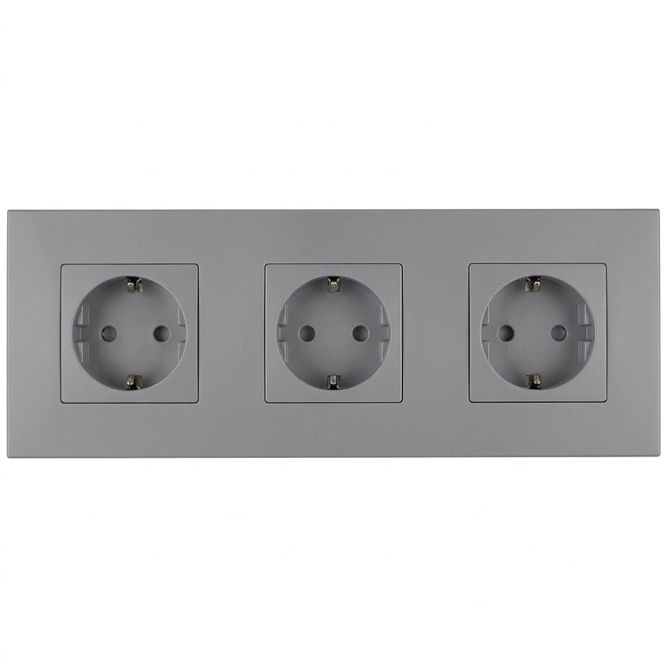 Dreifach-Steckdose Kunststoff LINEA Grau Schuko Dreifachrahmen Und 3 X Steckdose