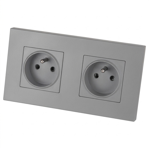 Doppelsteckdose Kunststoff LINEA Grau Und Doppelrahmen 2 X Steckdose MIUUN