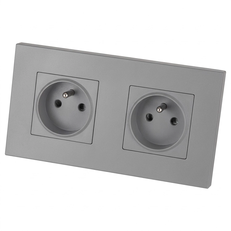Doppelsteckdose Kunststoff LINEA Grau Und Doppelrahmen 2 X Steckdose MIUUN