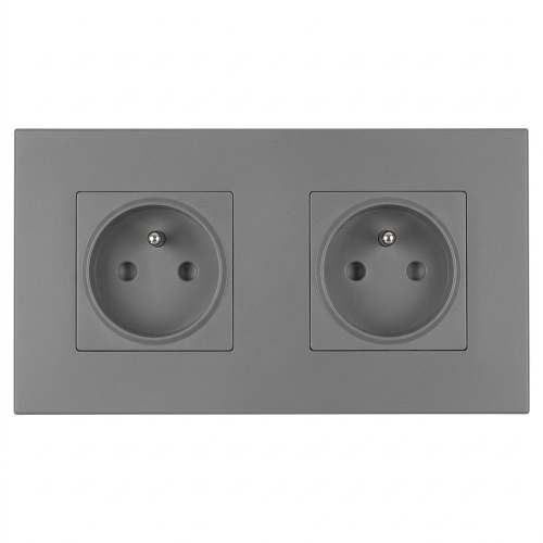 Doppelsteckdose Kunststoff LINEA Grau Und Doppelrahmen 2 X Steckdose MIUUN