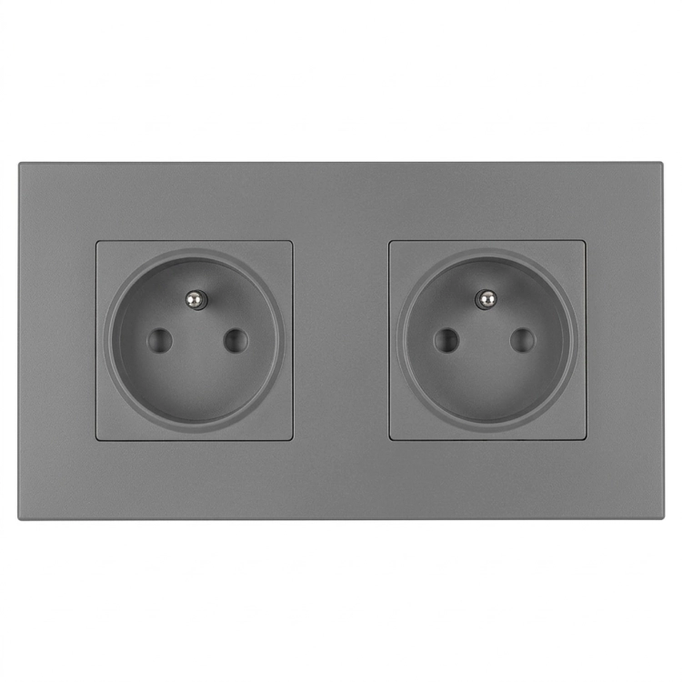Doppelsteckdose Kunststoff LINEA Grau Und Doppelrahmen 2 X Steckdose MIUUN