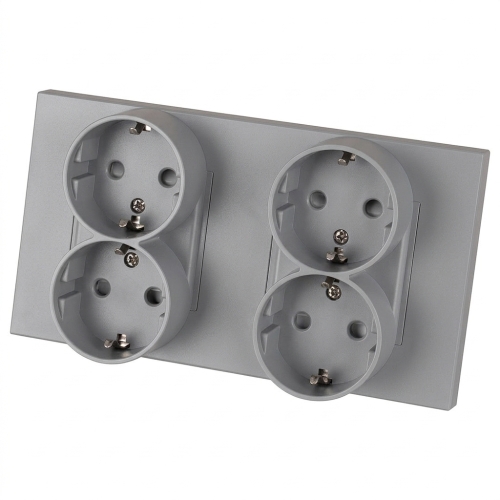 Vierfach-Steckdose Kunststoff LINEA Schuko Grau Doppelrahmen 2 X Steckdose