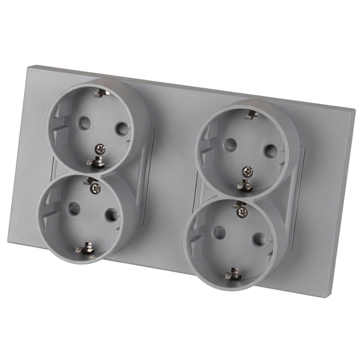 Vierfach-Steckdose Kunststoff LINEA Schuko Grau Doppelrahmen 2 X Steckdose