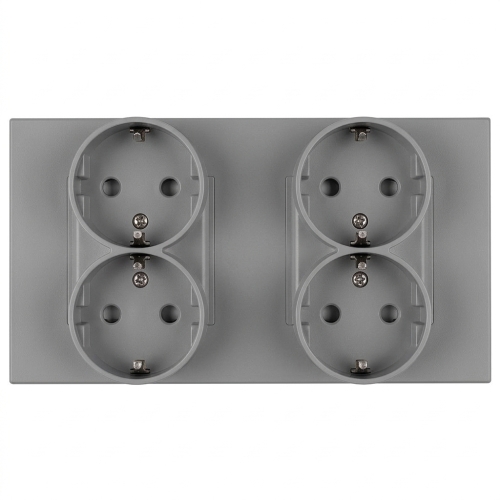 Vierfach-Steckdose Kunststoff LINEA Schuko Grau Doppelrahmen 2 X Steckdose
