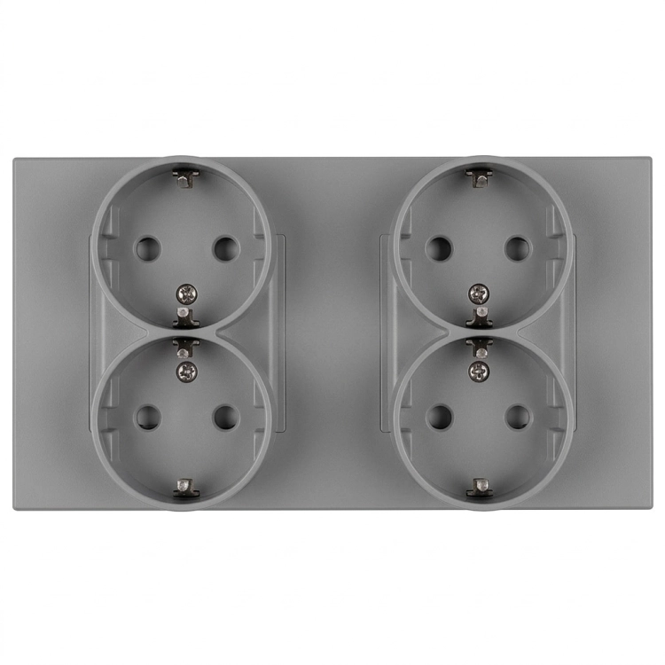 Vierfach-Steckdose Kunststoff LINEA Schuko Grau Doppelrahmen 2 X Steckdose