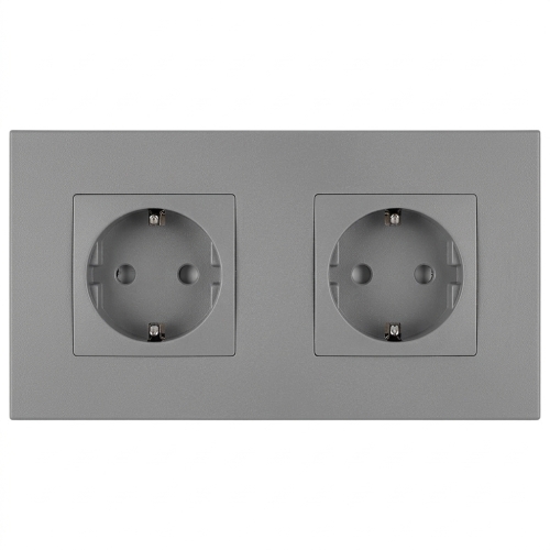 Doppelsteckdose Kunststoff LINEA Schuko Grau Und Doppelrahmen 2 X Steckdose