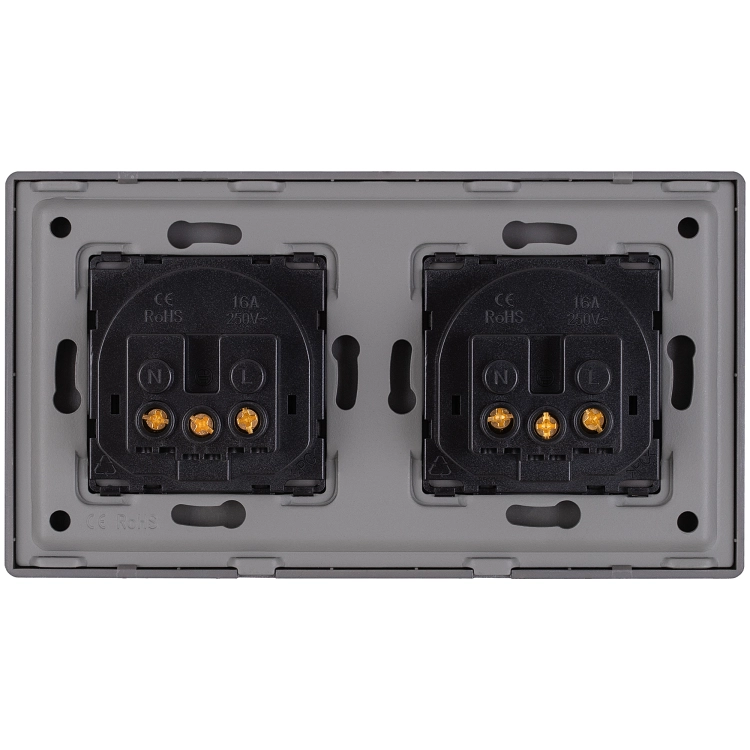Doppelsteckdose Kunststoff LINEA Schuko Grau Und Doppelrahmen 2 X Steckdose