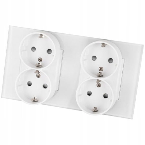 Doppelsteckdose Vierfach Glas Schuko Weiß Doppelrahmen