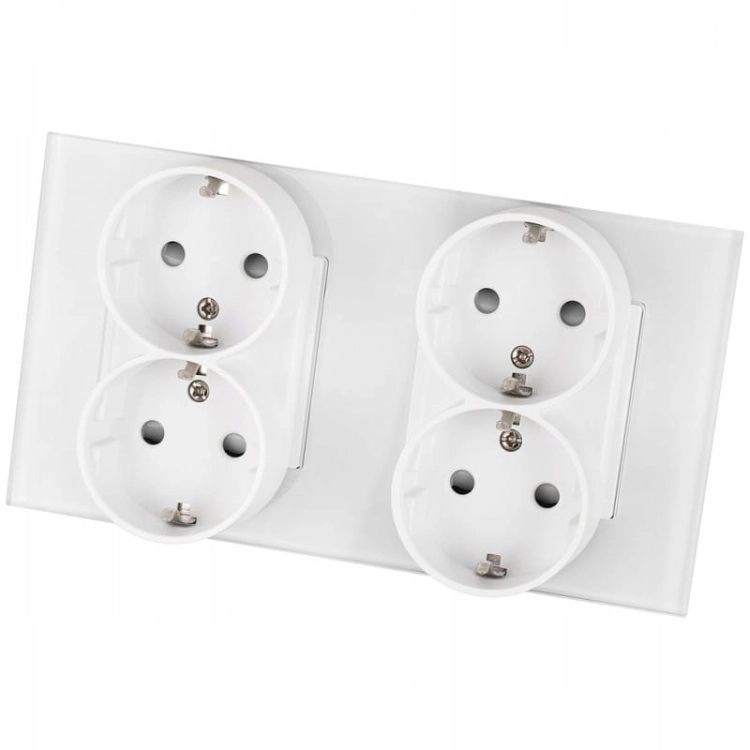 Doppelsteckdose Vierfach Glas Schuko Weiß Doppelrahmen