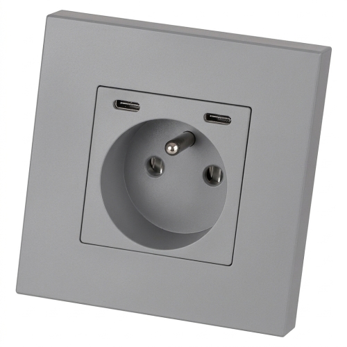 Kunststoff-Steckdose LINEA + Doppeltes USB C+C-Ladegerät 20W Grau MIUUN