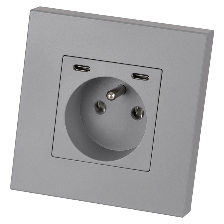 Kunststoff-Steckdose LINEA + Doppeltes USB C+C-Ladegerät 20W Grau MIUUN