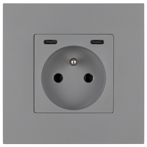 Kunststoff-Steckdose LINEA + Doppeltes USB C+C-Ladegerät 20W Grau MIUUN