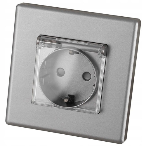 Steckdose Grau Mit Klappdeckel Badezimmer Schuko Mit Schutzkontakt Ohne Erdungsstift Set Mit Rahmen PVC