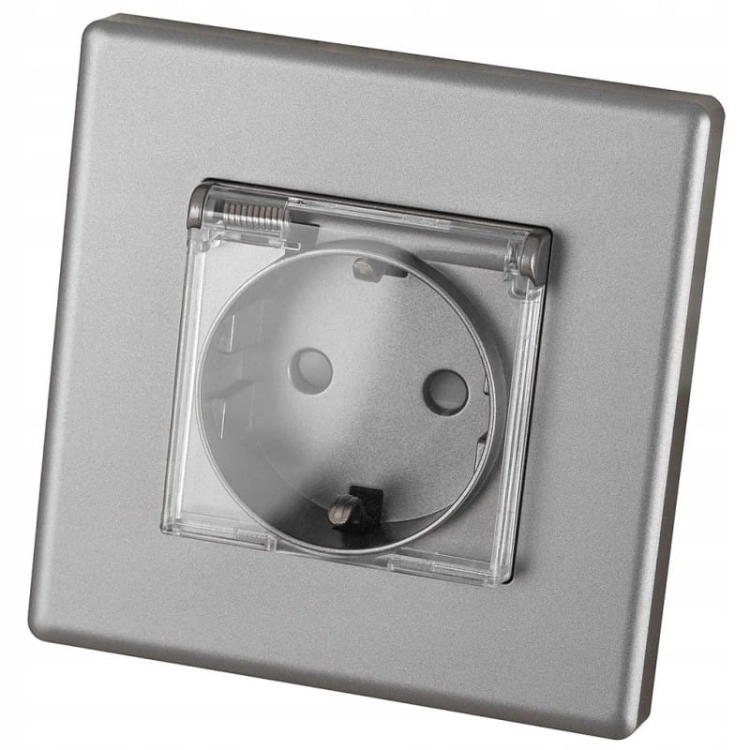 Steckdose Grau Mit Klappdeckel Badezimmer Schuko Mit Schutzkontakt Ohne Erdungsstift Set Mit Rahmen PVC