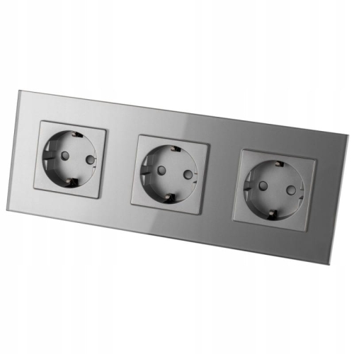 Dreifach-Steckdose Glas Grau Schuko Dreifachrahmen Und 3 X Steckdose