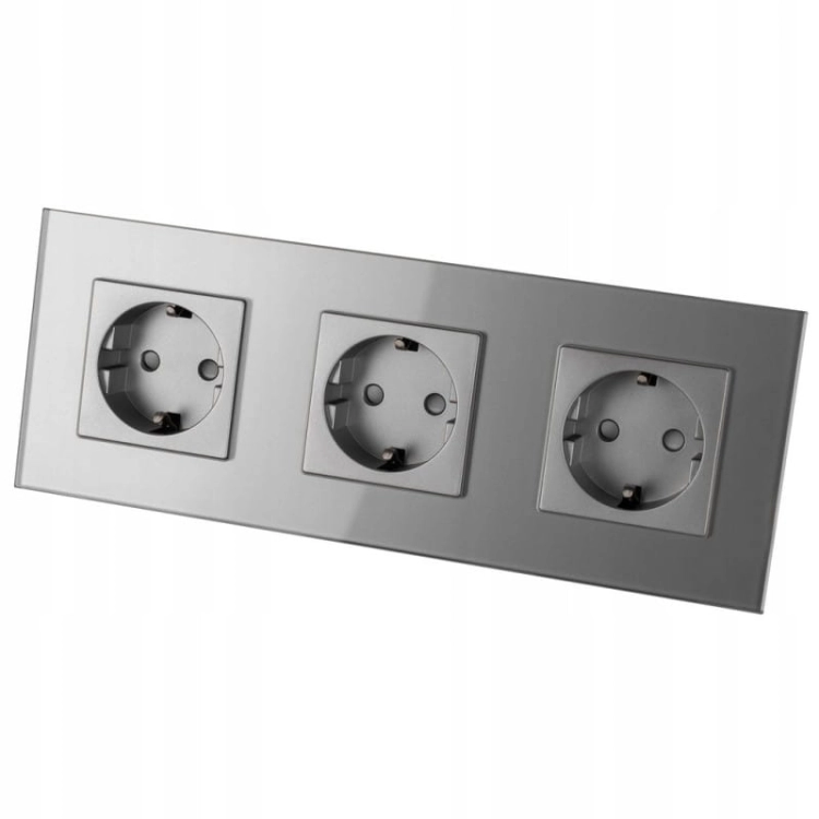 Dreifach-Steckdose Glas Grau Schuko Dreifachrahmen Und 3 X Steckdose