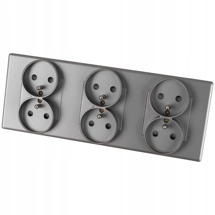 Dreifach-Steckdose Grau Set PVC-Dreifachrahmen Und 3 X Doppelsteckdose