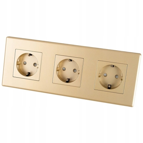 Dreifach-Schuko-Steckdose Gold PVC-Dreifachrahmen Und 3 X Steckdose