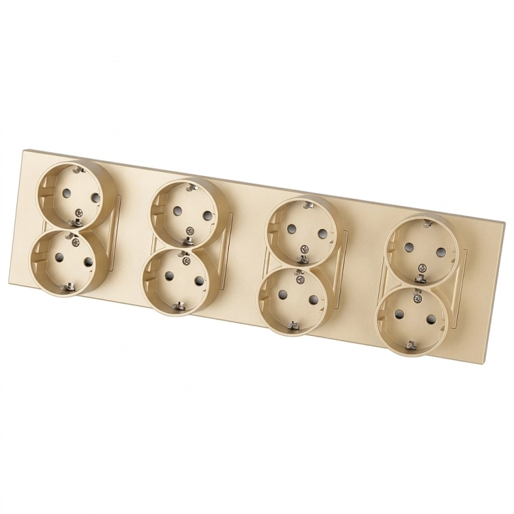 Steckdose Vierfach Kunststoff LINEA Schuko Gold Vierfachrahmen Und 4 X Steckdose