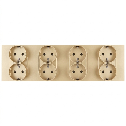 Steckdose Vierfach Kunststoff LINEA Schuko Gold Vierfachrahmen Und 4 X Steckdose