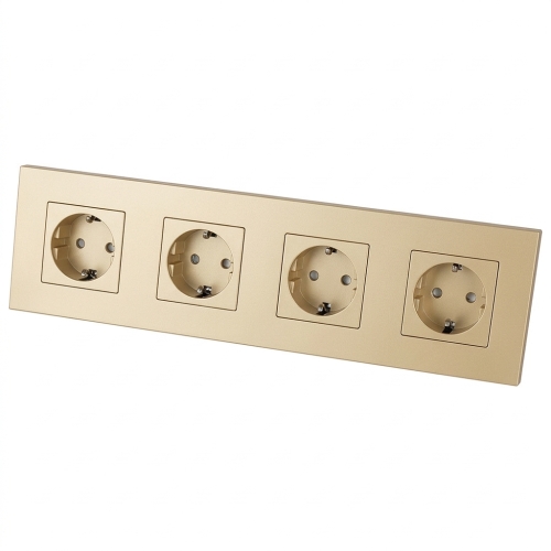 Steckdose Vierfach Kunststoff LINEA Schuko Gold Vierfachrahmen Und 4 X Steckdose