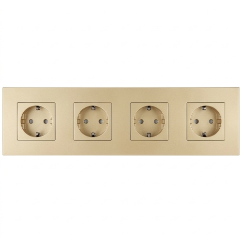 Steckdose Vierfach Kunststoff LINEA Schuko Gold Vierfachrahmen Und 4 X Steckdose