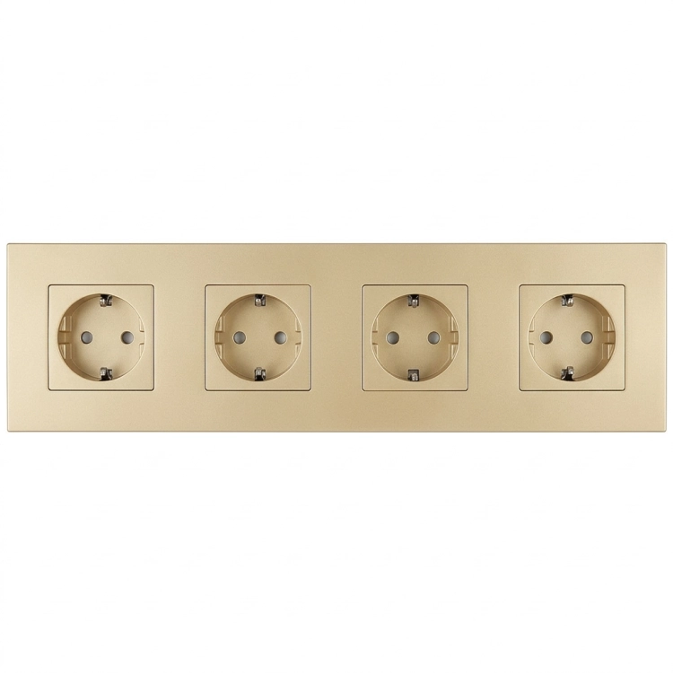Steckdose Vierfach Kunststoff LINEA Schuko Gold Vierfachrahmen Und 4 X Steckdose