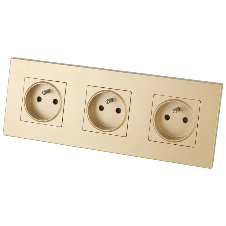 Steckdose Dreifach Kunststoff LINEA Gold Dreifachrahmen Und 3 X Steckdose MIUUN