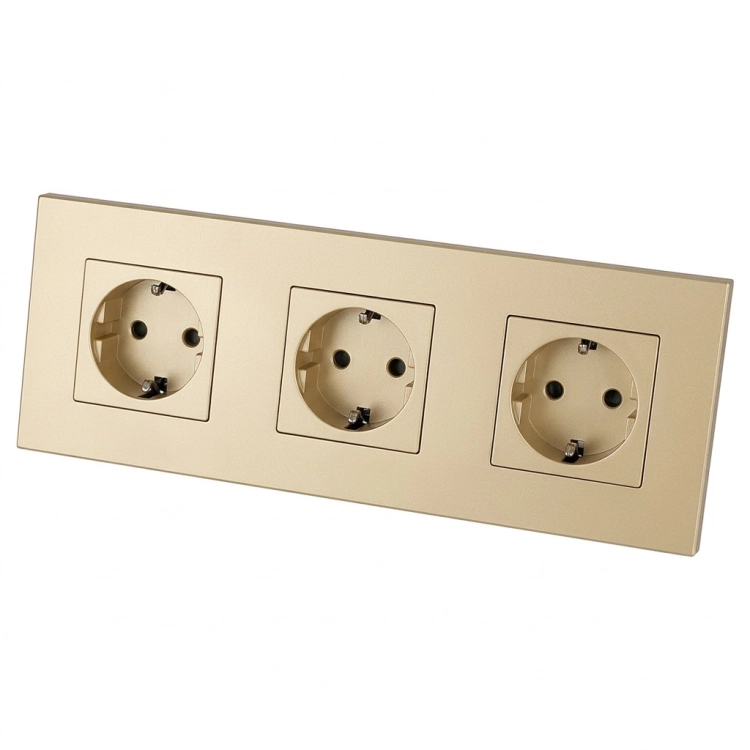 Steckdose Dreifach Kunststoff LINEA Gold Schuko Dreifachrahmen Und 3 X Steckdose