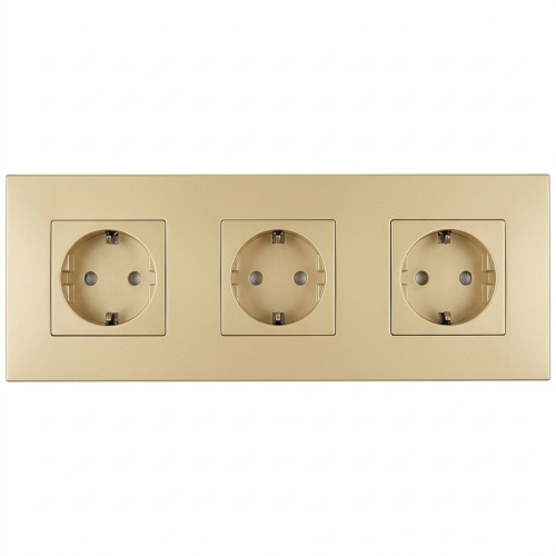 Steckdose Dreifach Kunststoff LINEA Gold Schuko Dreifachrahmen Und 3 X Steckdose