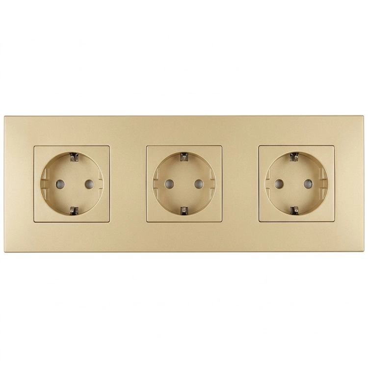 Steckdose Dreifach Kunststoff LINEA Gold Schuko Dreifachrahmen Und 3 X Steckdose