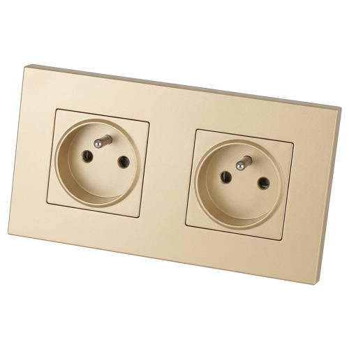 Steckdose Doppel Kunststoff LINEA Gold Und Doppelrahmen 2 X Steckdose MIUUN