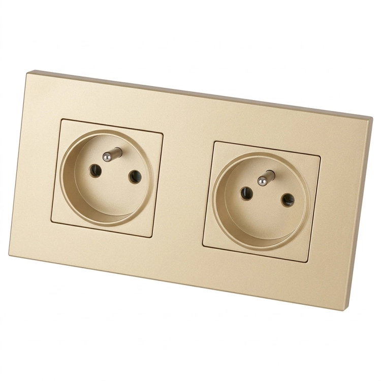 Steckdose Doppel Kunststoff LINEA Gold Und Doppelrahmen 2 X Steckdose MIUUN