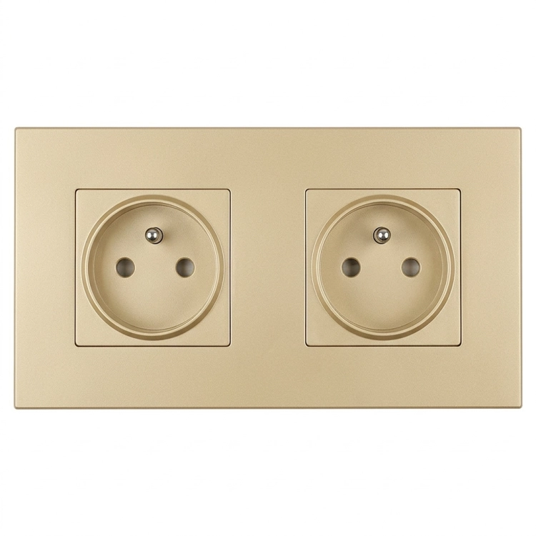 Steckdose Doppel Kunststoff LINEA Gold Und Doppelrahmen 2 X Steckdose MIUUN