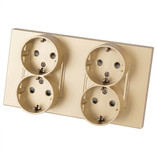 Steckdose Vierfach Kunststoff LINEA Schuko Gold Und Doppelrahmen 2 X Steckdose