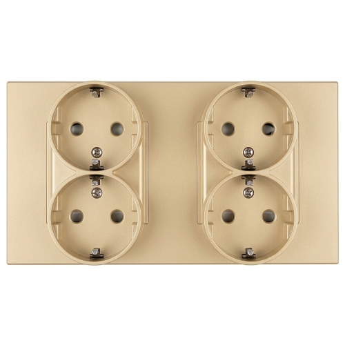 Steckdose Vierfach Kunststoff LINEA Schuko Gold Und Doppelrahmen 2 X Steckdose