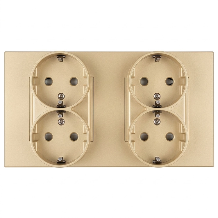 Steckdose Vierfach Kunststoff LINEA Schuko Gold Und Doppelrahmen 2 X Steckdose