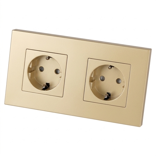 Steckdose Doppel Kunststoff LINEA Schuko Gold Und Doppelrahmen 2 X Steckdose
