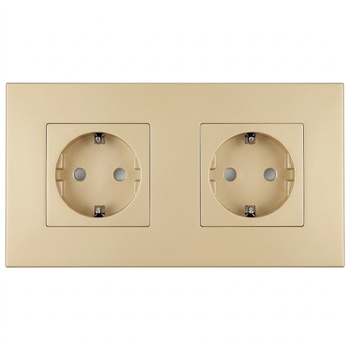 Steckdose Doppel Kunststoff LINEA Schuko Gold Und Doppelrahmen 2 X Steckdose