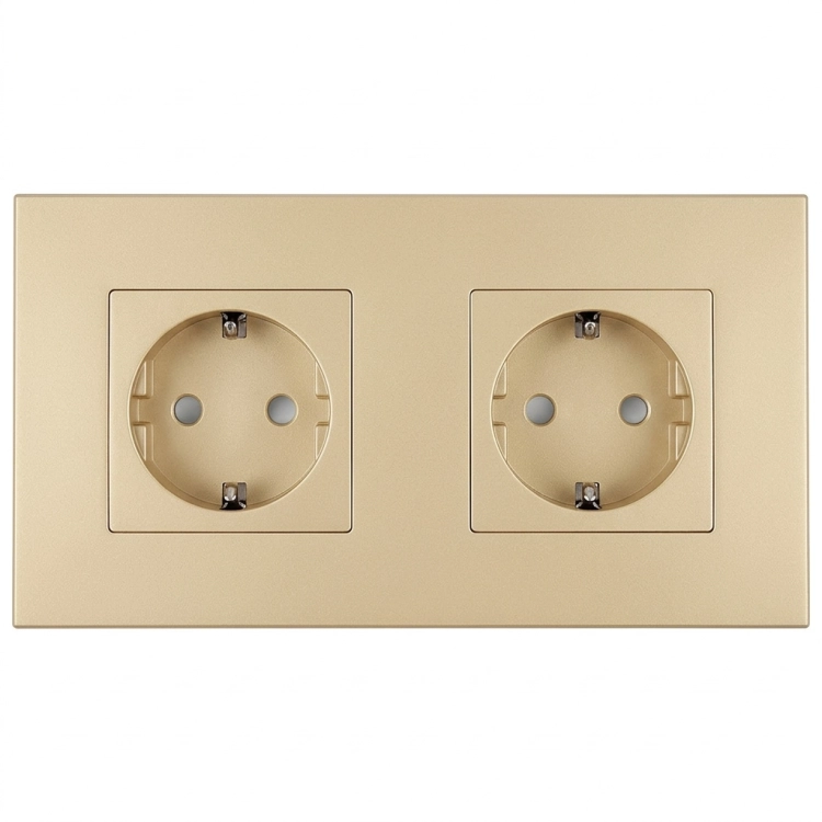 Steckdose Doppel Kunststoff LINEA Schuko Gold Und Doppelrahmen 2 X Steckdose