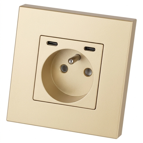 Steckdose Kunststoff LINEA + Doppelte USB-C+C-Ladesteckdose 20W Gold MIUUN