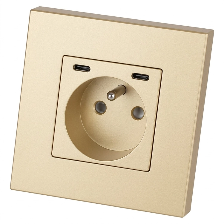 Steckdose Kunststoff LINEA + Doppelte USB-C+C-Ladesteckdose 20W Gold MIUUN