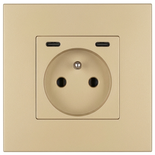 Steckdose Kunststoff LINEA + Doppelte USB-C+C-Ladesteckdose 20W Gold MIUUN