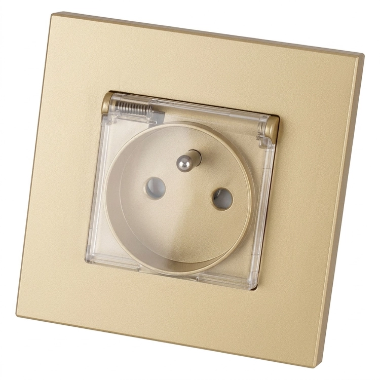 Steckdose Kunststoff LINEA Mit Klappdeckel Und Erdungsstift Gold MIUUN