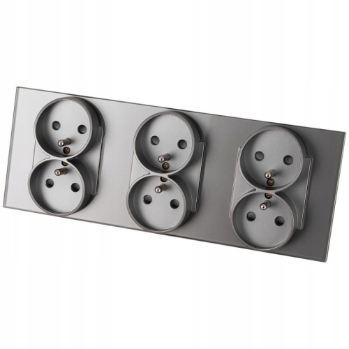 Dreifach-Steckdose Glas Grau Set Dreifachrahmen Und 3 X Doppelsteckdose