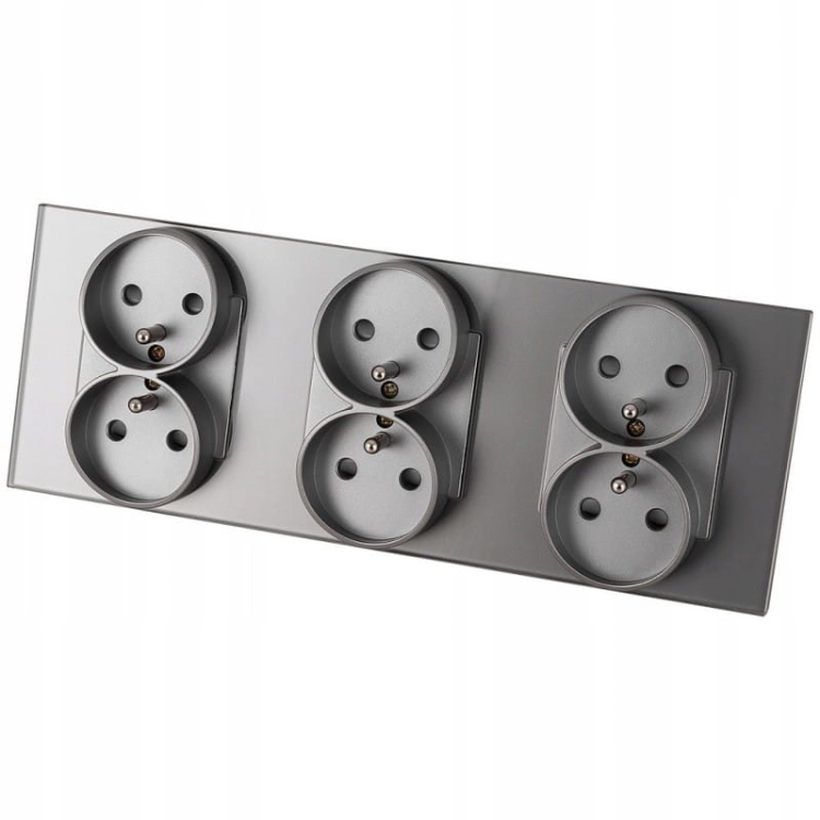 Dreifach-Steckdose Glas Grau Set Dreifachrahmen Und 3 X Doppelsteckdose